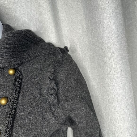 Ann Taylor Loft‎ Jacket XL Grey Wool Military Coat Ruffled Brass Buttons Sweater - Picture 4 of 10